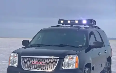 Rhino roof rack basket with 4x led lights.