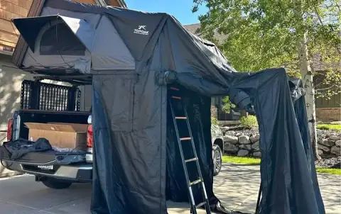 Overland set up - roof top tent, annex, and rack